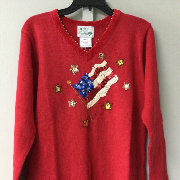 The Quacker Factory Size Small Patriotic red white and blue sweater oversize New - Picture 13 of 16